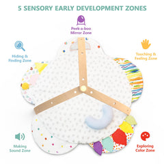 WOODMAM moon teether attached to arch for soothing sensory play