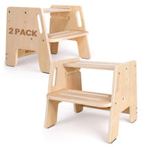 Woodure 2-pack toddler step stool height-adjustable two steps for growing kids