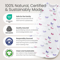 Woolino Merino wool lining close-up shows soft, temperature-regulating inner for cozy sleep