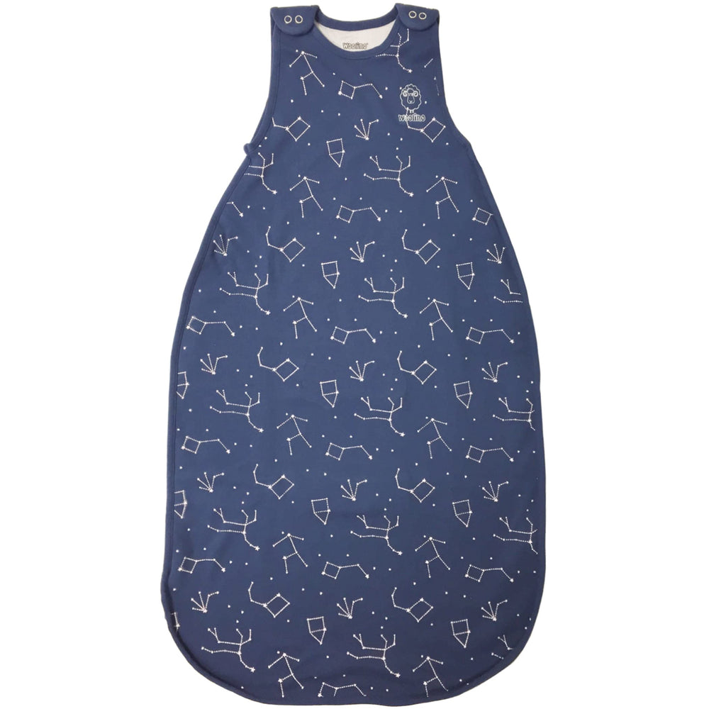 Woolino Big Kid Sleeping Bag Night Sky closeup shows warm merino wool lining for all-season comfort