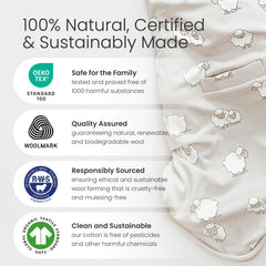 Woolino Big Kid Sleeping Bag Organic Cotton Outer layer emphasizes gentle skin contact