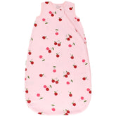 Woolino Ecolino Sleep Sack Cherry fabric close-up highlights organic cotton softness for delicate baby skin.