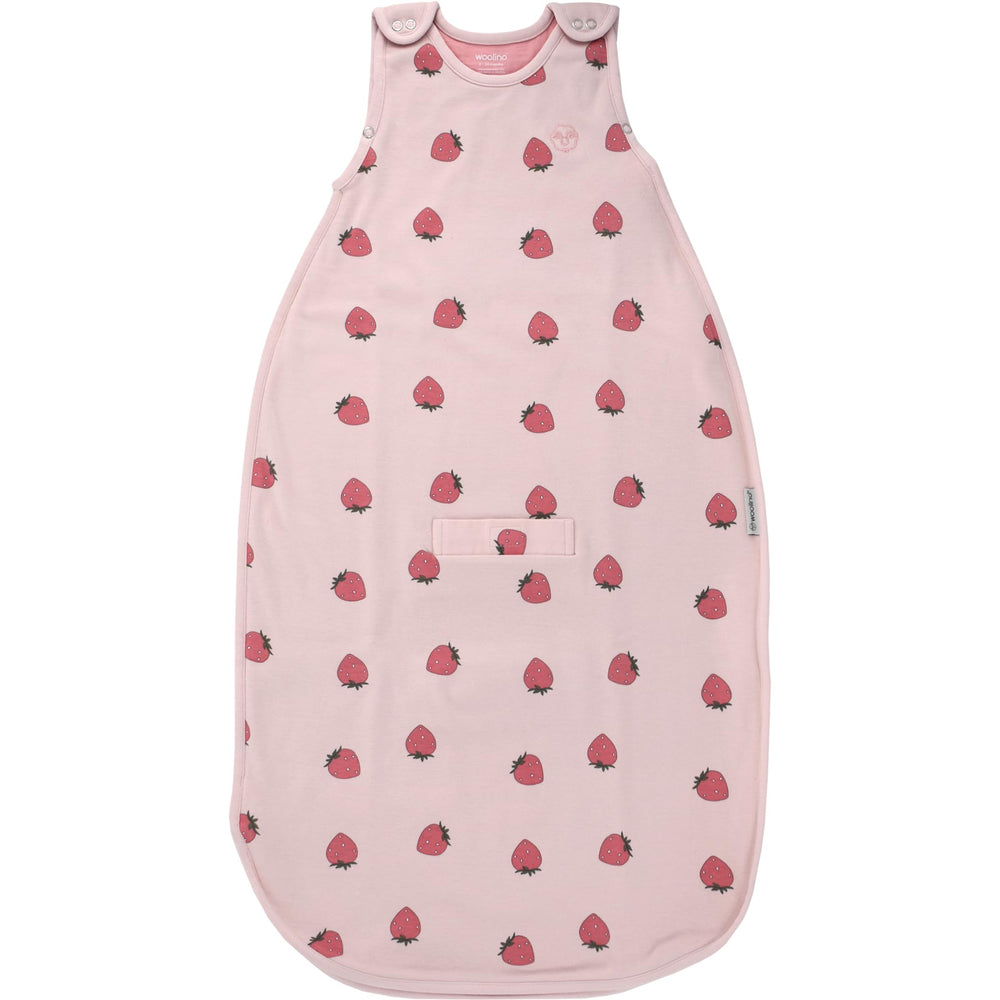 Woolino Merino Sleep Sack strawberry front view for year-round comfort.