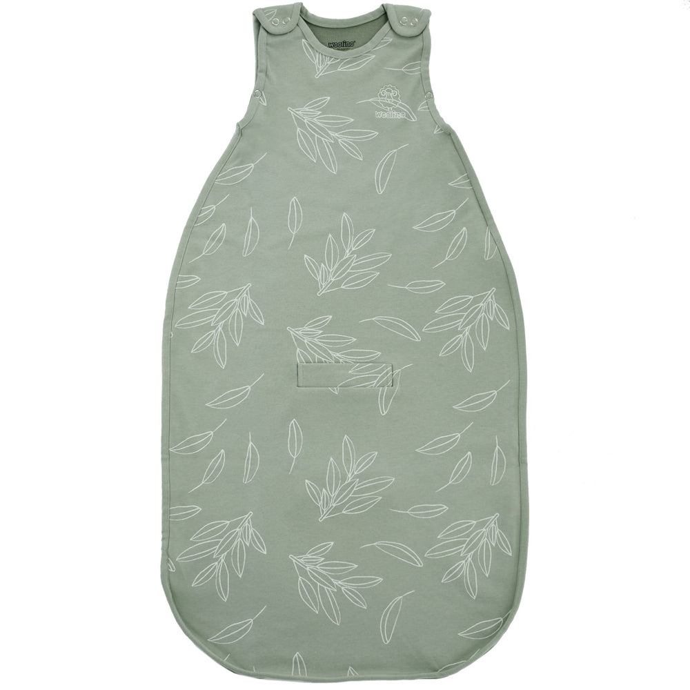 Woolino Merino Ultimate Sleep Sack in Sage on baby for all-season comfort.
