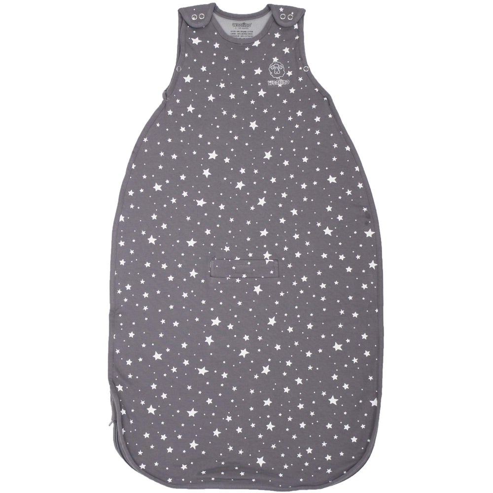 Woolino sleep sack merino-wool lining star-gray enables year-round comfort.