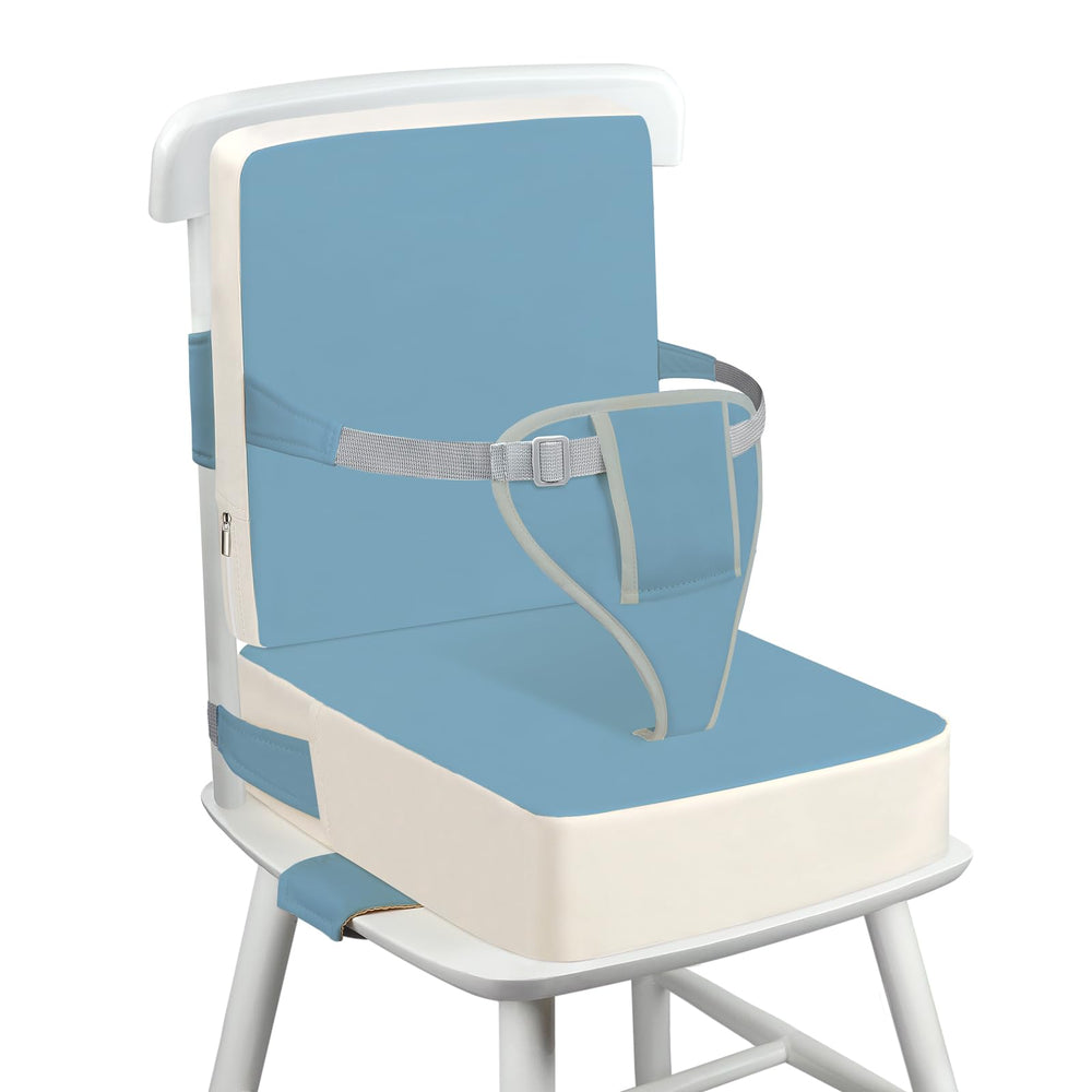 Wooshwa toddler booster seat blue on chair helps your child reach the table comfortably.