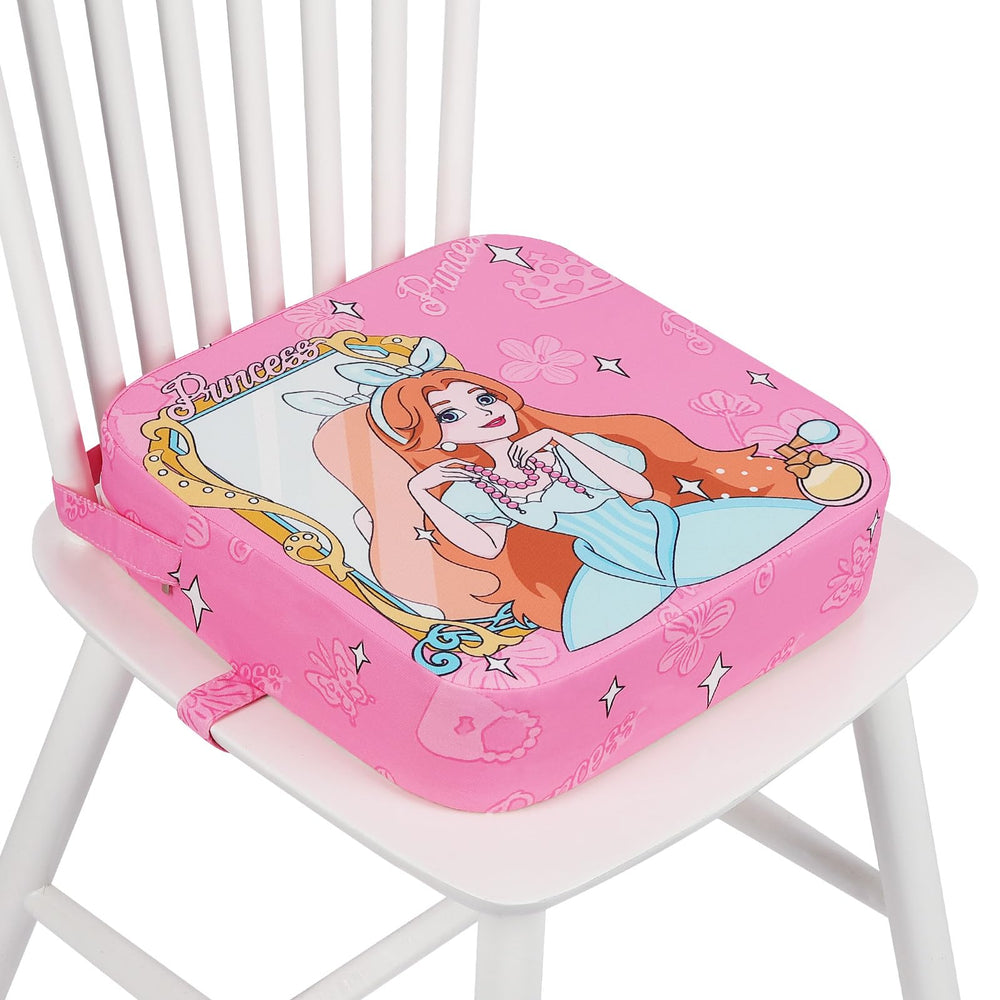 wooshwa Toddler Booster Seat princess on chair offers comfortable dining height for toddlers.