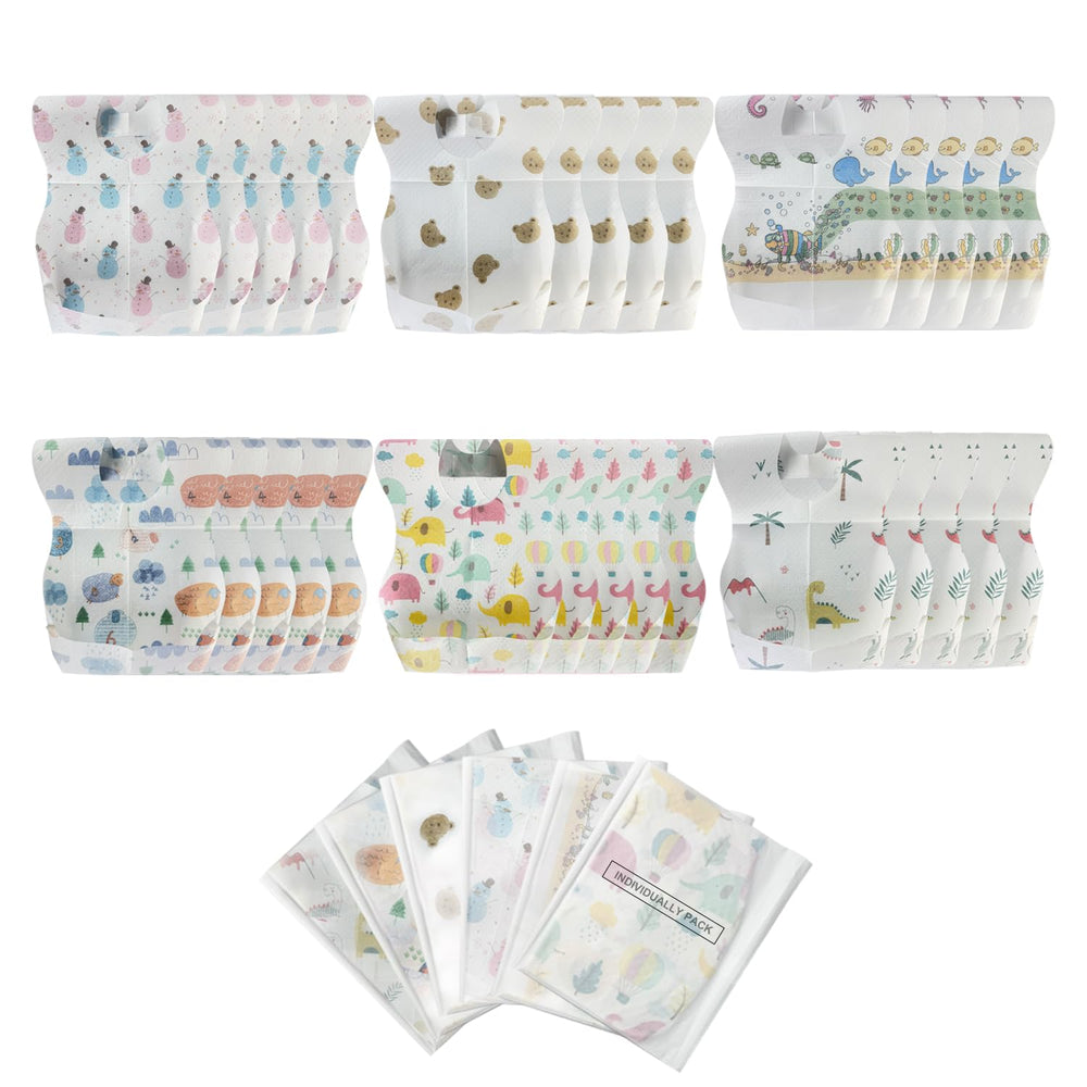 WOOWME winter design disposable bib keeps kids clean during meals.
