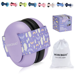 WORCBGIO infant ear protection with adjustable headband ensures a comfortable fit during travel.