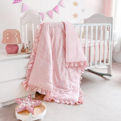 Wowelife crib skirt pink secures with elastic edge for neat changes