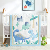 Wowelife Dinosaur crib bedding light-blue comforter enhances nap time coziness.