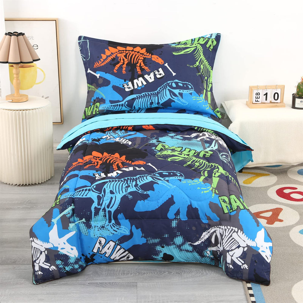 Wowelife dinosaur toddler bedding set blue comforter for cozy sleep