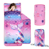 Wowelife Mermaid Nap Mat folded with pillow, ideal for daycare naps.