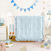 Wowelife mini crib bedding blue comforter close-up showing plush tufted texture for cozy naps