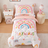 Wowelife rainbow toddler bedding set close-up showing soft, breathable fabric for gentle nights.