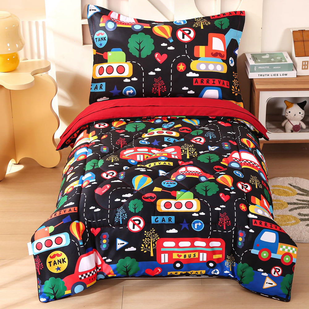 Wowelife toddler bedding comforter in black transportation invites imaginative play and cozy nights.