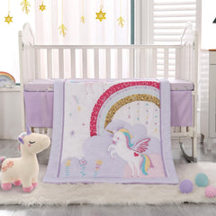 Wowelife Unicorn crib bedding skirt with deep pockets for secure fit and tidy nursery
