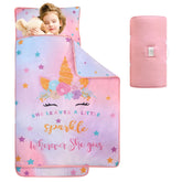 Wowelife Unicorn Nap Mat folded compact for travel and storage.
