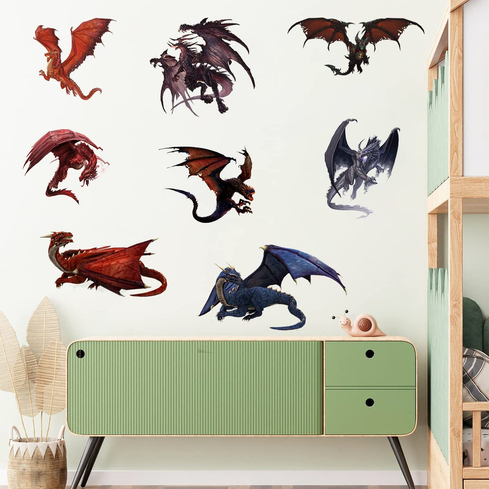 WOYINIS 8 big 3D dragon wall stickers brighten living rooms with dramatic wall art.