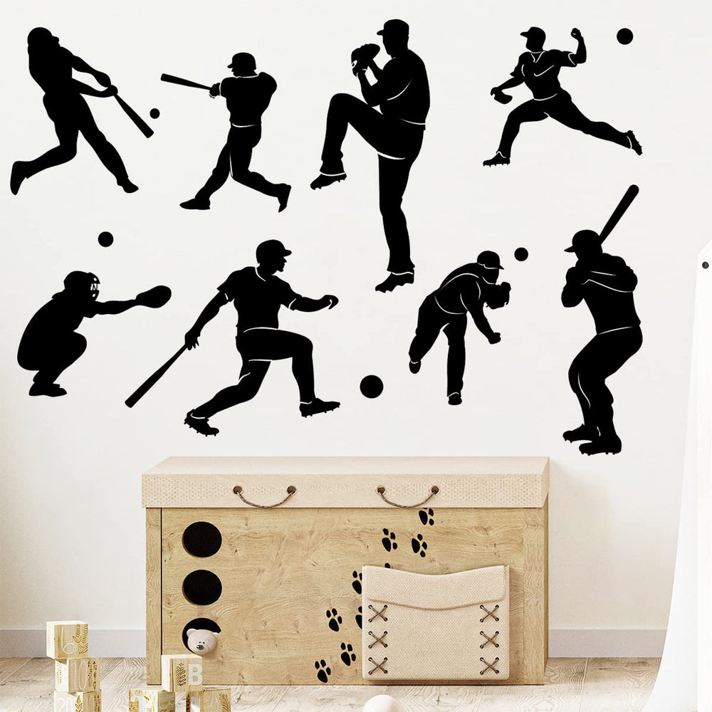 WOYINIS baseball player silhouette wall decal set for teen bedrooms adds a motivational sports vibe.