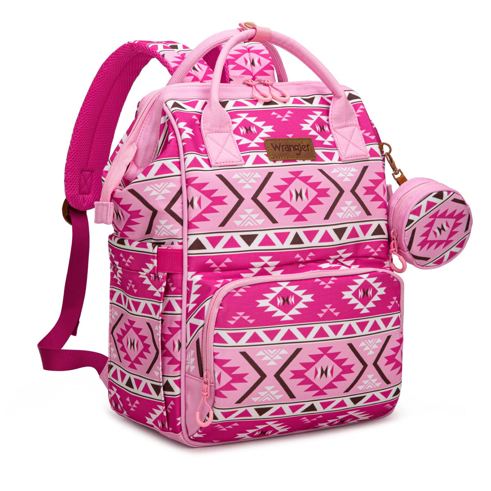 Wrangler Aztec Backpack with changing pad for on-the-go diaper changes.