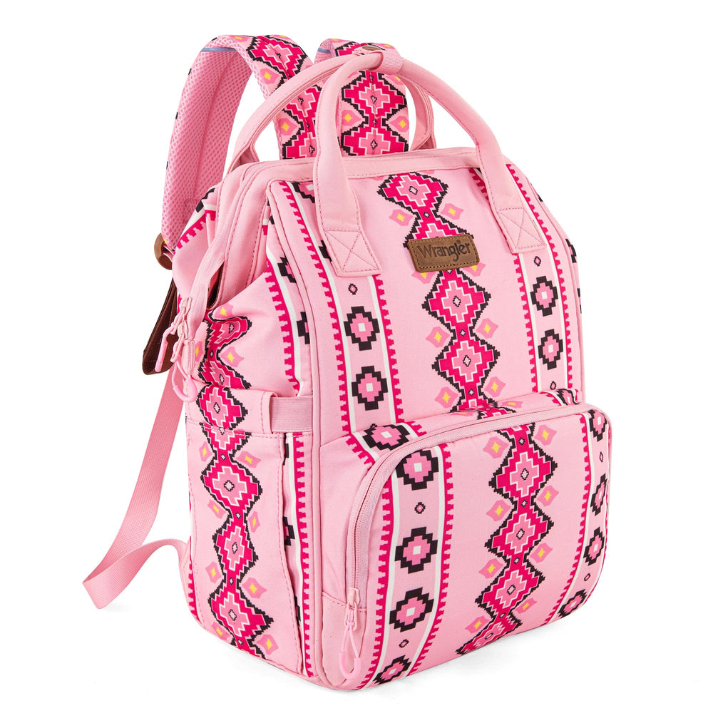Wrangler Aztec Backpack front view with quick-access storage for busy families.