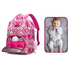 Wrangler Aztec Backpack with pacifier case keeps baby essentials organized.