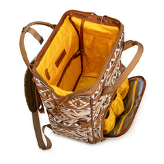 Wrangler Aztec Backpack with stroller straps for hands-free baby outings.