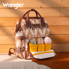 Wrangler Callie diaper bag backpack with stroller strap enables hands-free transport.