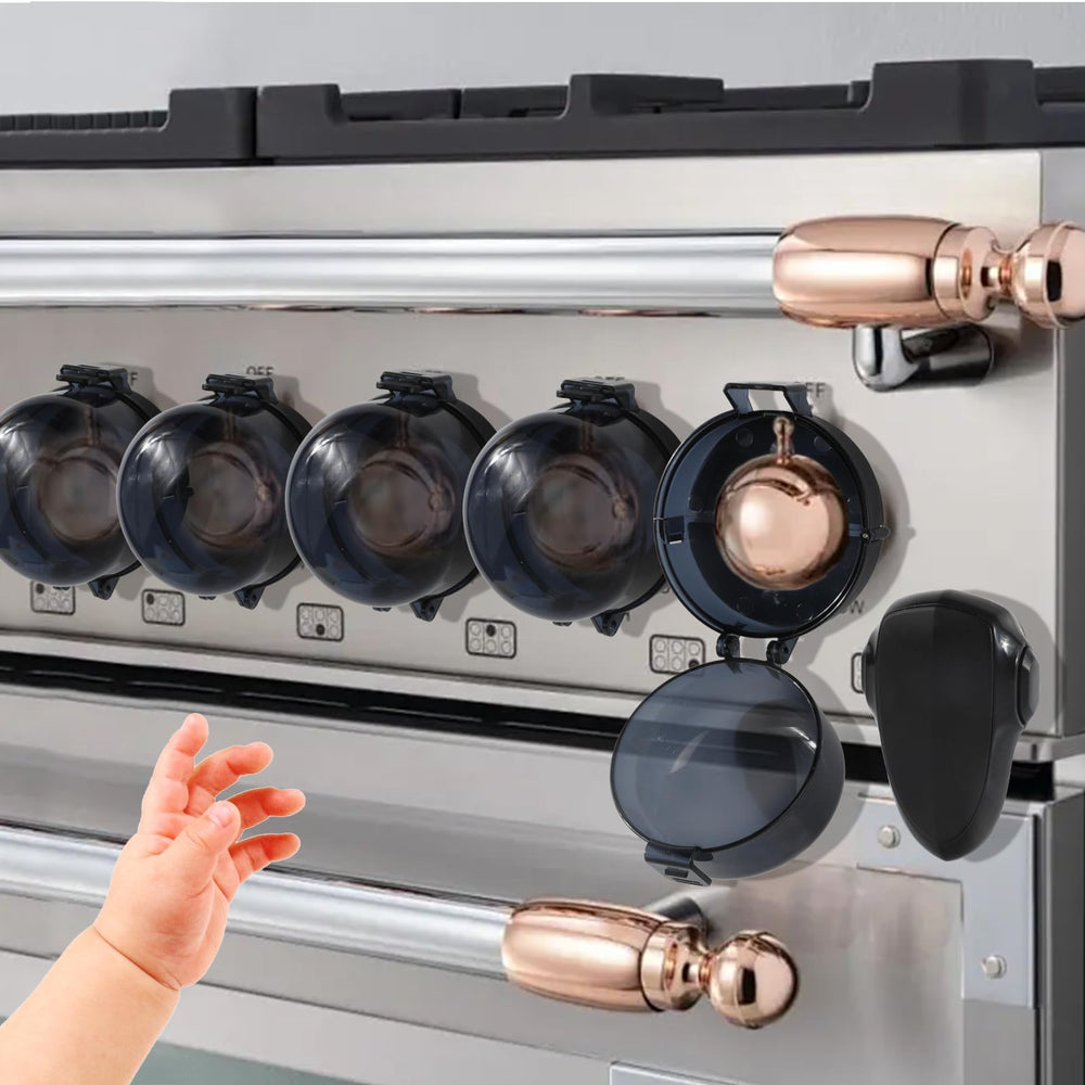 WRICHEAR stove knob safety covers 5-pack side view prevent curious hands from turning knobs.