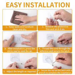 WRICHEAR wall-and-table securing setup shows versatile use on furniture.