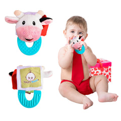 Wristy Buddy teether on the wrist keeps baby engaged and mess-free.