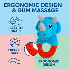 Wristy Buddy teething ring freezer-safe cooling helps soothe sore gums.