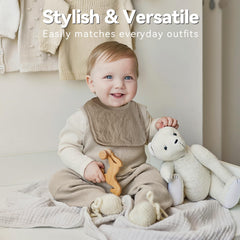 Wrrernsin Muslin Baby Bib back view showing waterproof back to protect outfits during spills