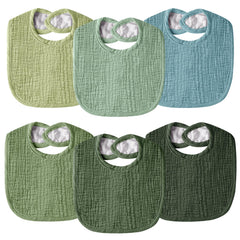 Wrrernsin Muslin Baby Bib front view demonstrates gentle absorption for drool and spills.