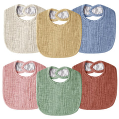 Wrrernsin Muslin Baby Bib front view shows absorbent multi-layer cotton for drool management.