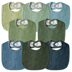 Wrrernsin muslin baby bibs front view highlights multi-layer cotton for quick moisture absorption.