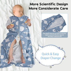 Wrrernsin sleep sack with widened bottom—extra legroom for movement.