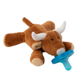 WubbaNub Longhorn Bull pacifier closeup with durable silicone nipple for newborn soothing.