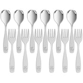 WXCWYQR toddler utensils 12-piece set for easy self-feeding with spoons and forks.