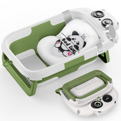 WXXM Collapsible Baby Bathtub folded demonstrates space-saving storage for small bathrooms and travel.