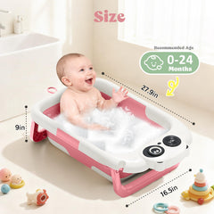 WXXM foldable baby bathtub pink compact ready for easy packing on trips.
