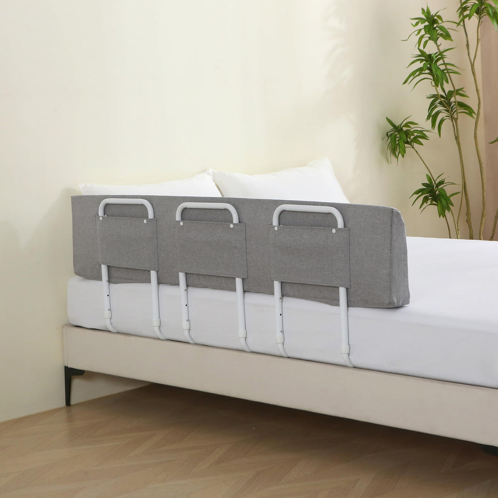 WYBITNY Bed Guard Rail assembled on a queen bed for a sturdy toddler sleep space.