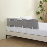 WYBITNY Bed Guard Rail assembled on a queen bed for a sturdy toddler sleep space.