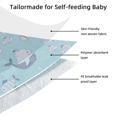 WYSLP bib features a leakproof pocket for catching spills during self-feeding.