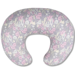 x-vesolje nursing pillow front view in dusky floral offers ergonomic feeding support.