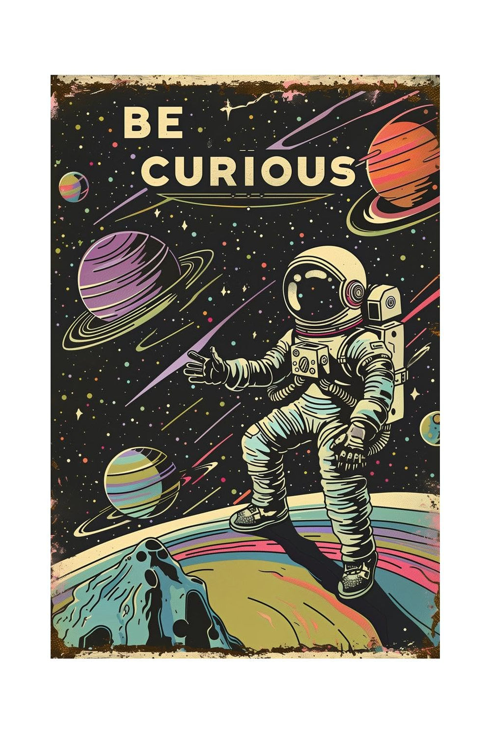 Xanovir Astronauts tin sign front view for kids' room wall decor.