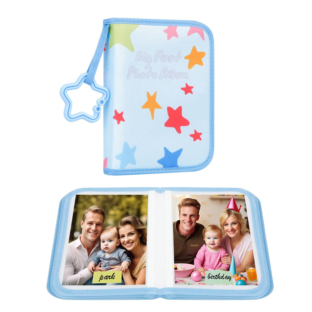 Xfveiwoo Baby's First Photo Album blue cover keeps memories safe and easy to flip.