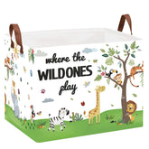 XHWZOF Jungle Safari Basket with elephant and giraffe motif for organized toy storage.