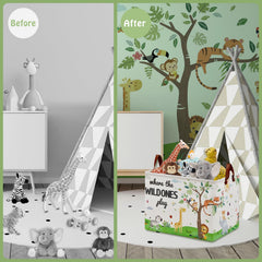 XHWZOF Jungle Safari basket scene highlighting tropical decor and kid-friendly storage solutions.